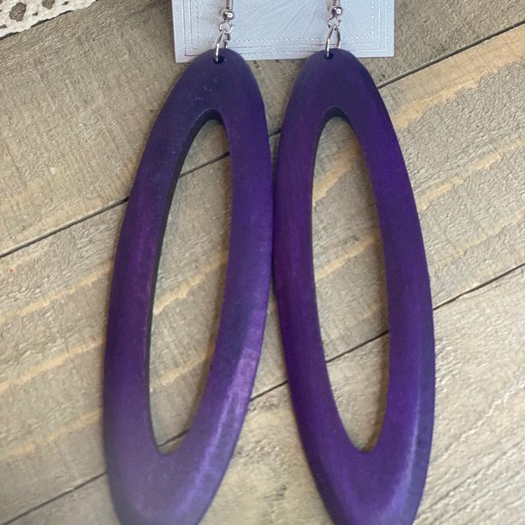 Jewelry - Long Purple Natural Wood Earrings